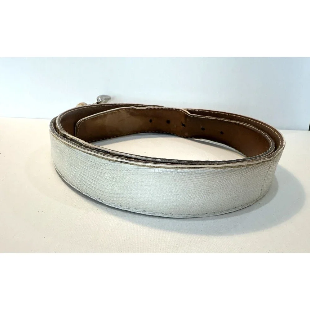 L.E.N Lifestyle White Genuine LIZARD Leather Sz 45 BELT Handcrafted USA Italy